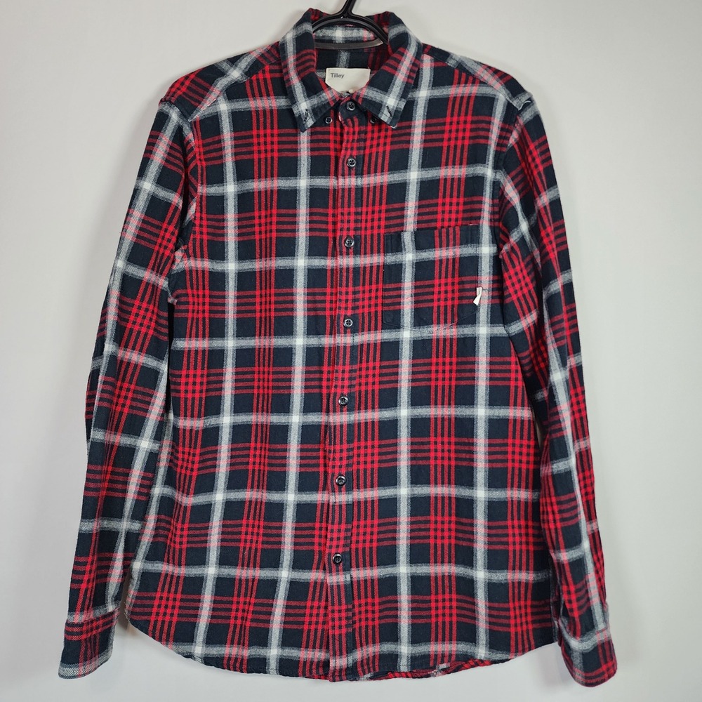 Tilley Plaid Flannel Shirt Mens Small Red Black Cotton Outdoor Camping‎ Buffalo